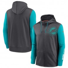Nike Miami Dolphins CharcoalAqua Fan Gear Mascot Performance Full-Zip Hoodie