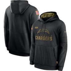 Los Angeles Chargers Nike Black 2020 Salute to Service Sideline Performance Pullover Men Hoodie