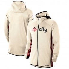 Nike Portland Trail Blazers Cream 2019-2020 Earned Edition Showtime Full-Zip Performance Hoodie