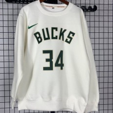 Milwaukee Bucks #34 Giannis Antetokounmpo White plush long sleeves Sweatshirt