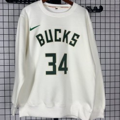 Milwaukee Bucks #34 Giannis Antetokounmpo White plush long sleeves Sweatshirt