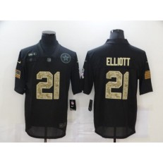 Dallas Cowboys #21 Ezekiel Elliott Black Camo 2020 Salute To Service Limited Jersey