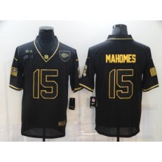 Kansas City Chiefs #15 Patrick Mahomes Black Gold 2020 Salute To Service Limited Jersey