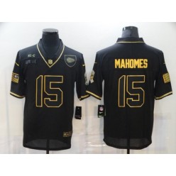 Kansas City Chiefs #15 Patrick Mahomes Black Gold 2020 Salute To Service Limited Jersey