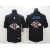 Baltimore Ravens #8 Lamar Jackson Black Shadow Logo Limited Jersey