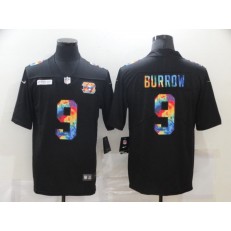Cincinnati Bengals #9 Joe Burrow Black Vapor Untouchable Rainbow Limited Jersey