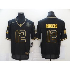 Green Bay Packers #12 Aaron Rodgers Black Gold 2020 Salute To Service Limited Jersey