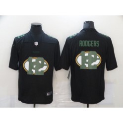 Green Bay Packers #12 Aaron Rodgers Black Shadow Logo Limited Jersey