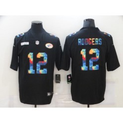Green Bay Packers #12 Aaron Rodgers Black Vapor Untouchable Rainbow Limited Jersey