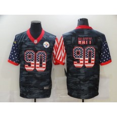 Pittsburgh Steelers #90 T.J. Watt Black Camo USA Flag Limited Jersey