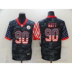 Pittsburgh Steelers #90 T.J. Watt Black Camo USA Flag Limited Jersey