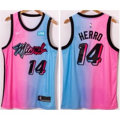 Miami Heat #14 Tyler Herro Blue Pink Nike 2021 City Edition Swingman Jersey