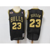 Chicago Bulls #23 Michael Jordan Black Gold NBA Finals Patch Jersey