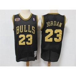 Chicago Bulls #23 Michael Jordan Black Gold NBA Finals Patch Jersey