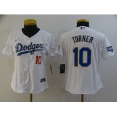 Los Angeles Dodgers #10 Justin Turner White Women Nike 2021 Gold Program Cool Base Jersey