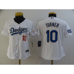 Los Angeles Dodgers #10 Justin Turner White Women Nike 2021 Gold Program Cool Base Jersey
