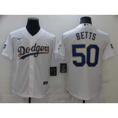 Los Angeles Dodgers #50 Mookie Betts White Nike 2021 Gold Program Cool Base Jersey