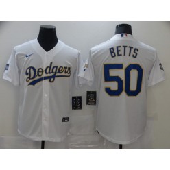 Los Angeles Dodgers #50 Mookie Betts White Nike 2021 Gold Program Cool Base Jersey
