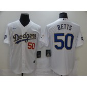 Los Angeles Dodgers #50 Mookie Betts White Nike 2021 Gold Program Cool Base Jerseys