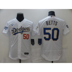 Los Angeles Dodgers #50 Mookie Betts White Nike 2021 Gold Program Flexbase Jersey