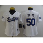 Los Angeles Dodgers #50 Mookie Betts White Women Nike 2021 Gold Program Cool Base Jersey