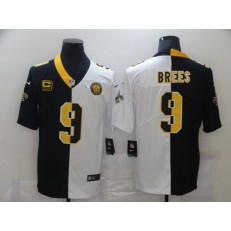 New Orleans Saints #9 Drew Brees Black And White Split C Patch Vapor Untouchable Limited Jersey