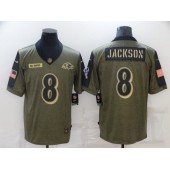 Baltimore Ravens #8 Lamar Jackson Olive 2021 Salute To Service Limited Jersey
