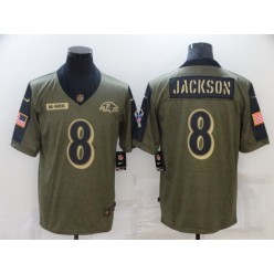 Baltimore Ravens #8 Lamar Jackson Olive 2021 Salute To Service Limited Jersey