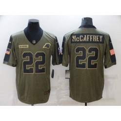 Carolina Panthers #22 Christian McCaffrey Olive 2021 Salute To Service Limited Jersey