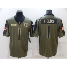 Chicago Bears #1 Justin Fields Olive 2021 Salute To Service Limited Jersey