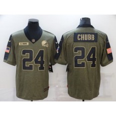 Cleveland Browns #24 Nick Chubb Olive 2021 Salute To Service Limited Jersey