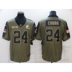 Cleveland Browns #24 Nick Chubb Olive 2021 Salute To Service Limited Jersey