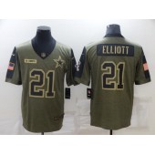 Dallas Cowboys #21 Ezekiel Elliott Olive 2021 Salute To Service Limited Jersey