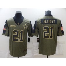 Dallas Cowboys #21 Ezekiel Elliott Olive 2021 Salute To Service Limited Jersey