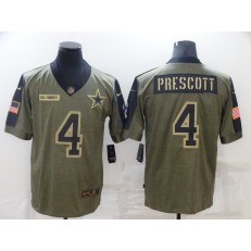 Dallas Cowboys #4 Dak Prescott Olive 2021 Salute To Service Limited Jersey