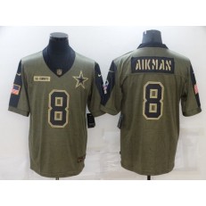 Dallas Cowboys #8 Troy Aikman Olive 2021 Salute To Service Limited Jersey