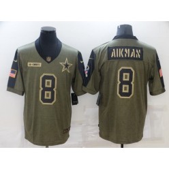 Dallas Cowboys #8 Troy Aikman Olive 2021 Salute To Service Limited Jersey
