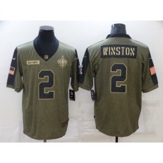 New Orleans Saints #2 Jameis Winston Olive 2021 Salute To Service Limited Jersey