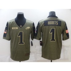 Philadelphia Eagles #1 Jalen Hurts 2021 Olive Salute To Service Limited Jersey