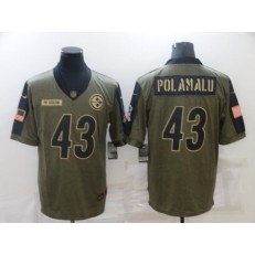 Pittsburgh Steelers #43 Troy Polamalu Olive 2021 Salute To Service Limited Jersey