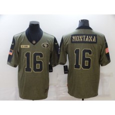 San Francisco 49ers #16 Joe Montana Olive 2021 Salute To Service Limited Jersey