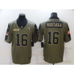 San Francisco 49ers #16 Joe Montana Olive 2021 Salute To Service Limited Jersey