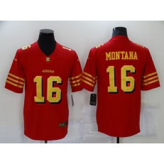 San Francisco 49ers #16 Joe Montana Red Gold Color Rush Vapor Untouchable Limited Jersey