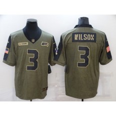 Seattle Seahawks #3 Russell Wilson Olive 2021 Salute To Service Limited Jersey