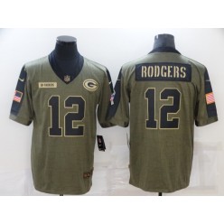 Green Bay Packers #12 Aaron Rodgers Olive 2021 Salute To Service Limited Jersey