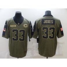 Green Bay Packers #33 Aaron Jones Olive 2021 Salute To Service Limited Jersey
