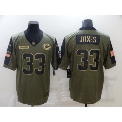 Green Bay Packers #33 Aaron Jones Olive 2021 Salute To Service Limited Jersey