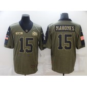 Kansas City Chiefs #15 Patrick Mahomes Olive 2021 Salute To Service Limited Jersey