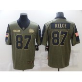 Kansas City Chiefs #87 Travis Kelce Olive 2021 Salute To Service Limited Jersey
