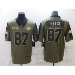 Kansas City Chiefs #87 Travis Kelce Olive 2021 Salute To Service Limited Jersey